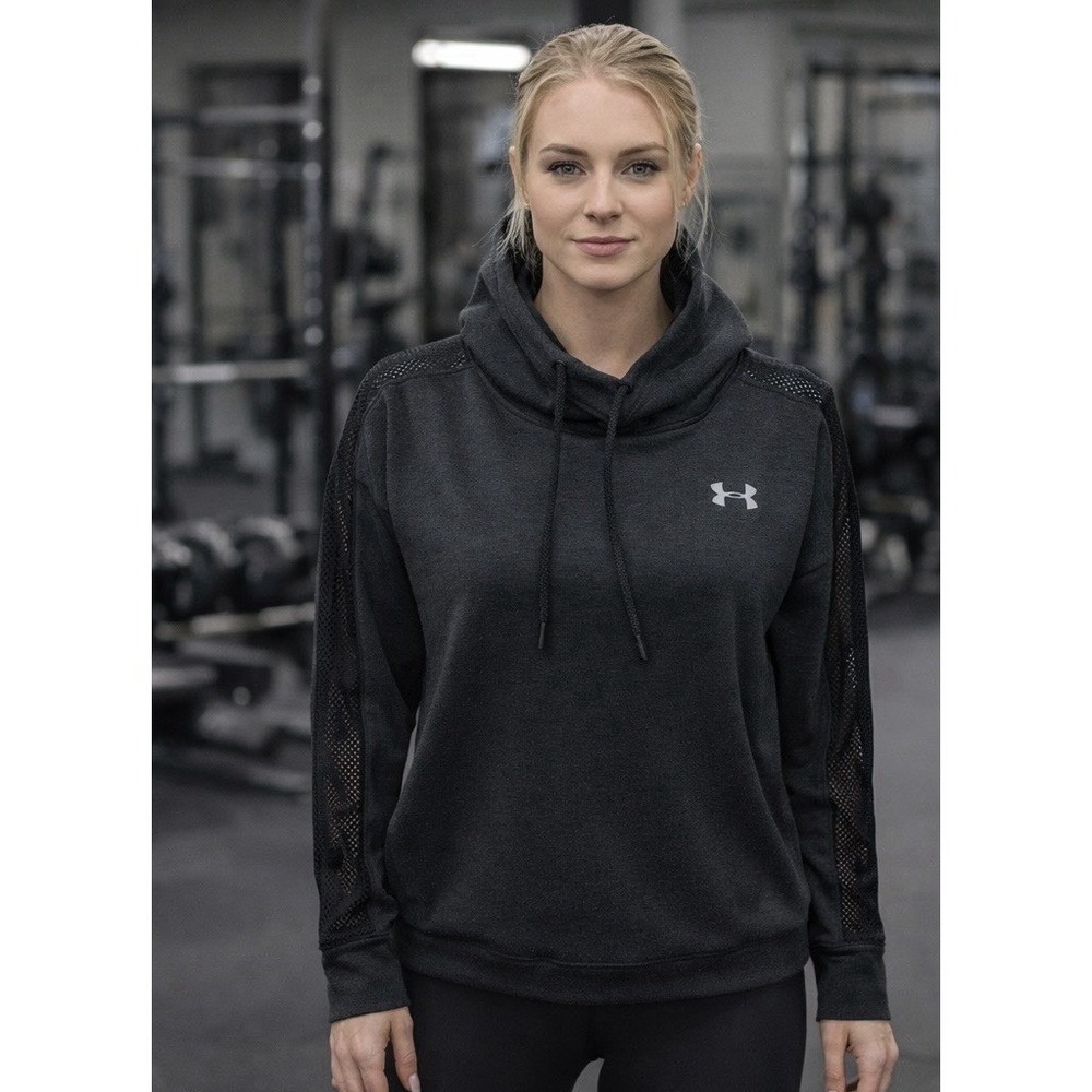Under Armour Women's Featherweight Fleece Funnel Neck Sweatshirt Charcoal Gray S